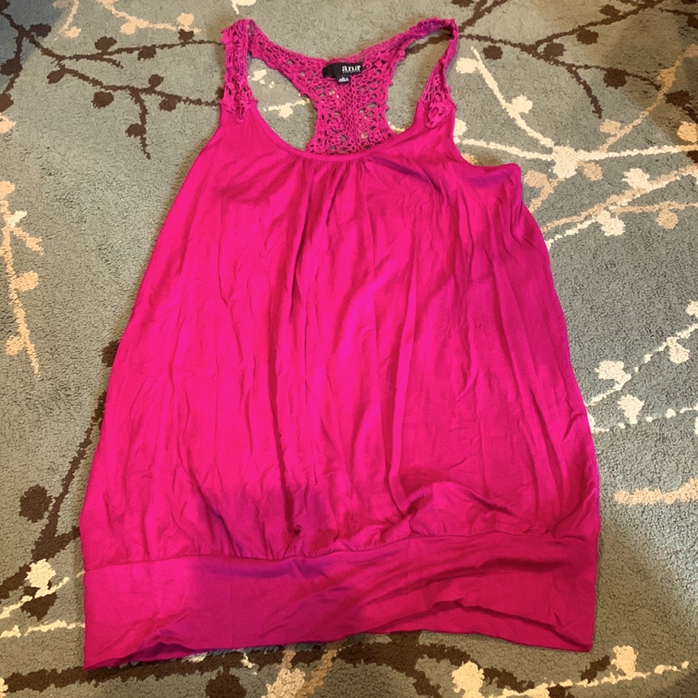 Crocheted detail tank top—purplish pink